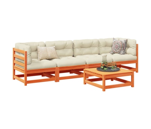 Set de sofás jardín 5 pzas con cojines madera pino marrón cera
