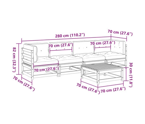 Set de sofás jardín 5 pzas con cojines madera abeto Douglas