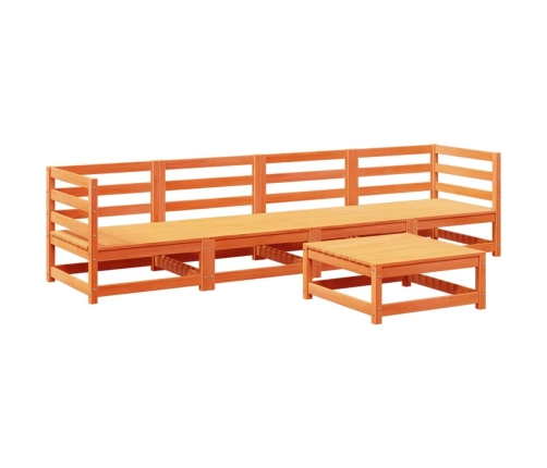Juego de sofás de jardín 5 pzas madera maciza pino marrón cera