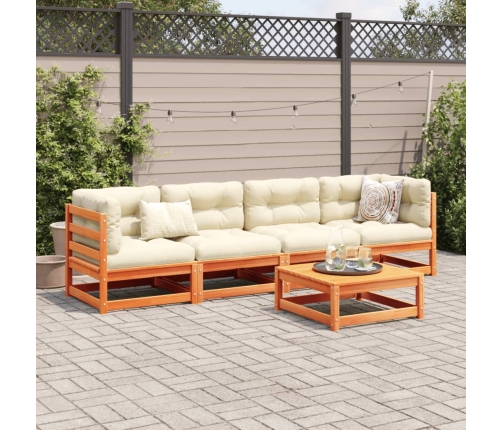 Juego de sofás de jardín 5 pzas madera maciza pino marrón cera