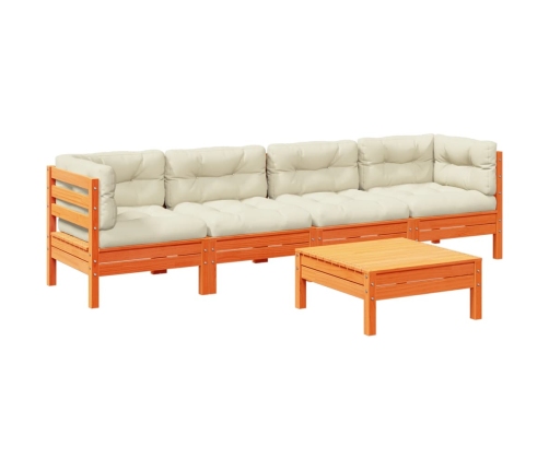 Set de sofás jardín 5 pzas con cojines madera pino marrón cera