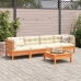 Set de sofás jardín 5 pzas con cojines madera pino marrón cera