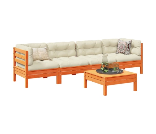 Set de sofás jardín 5 pzas con cojines madera pino marrón cera