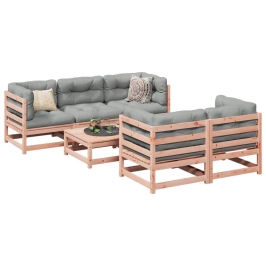 Set de sofás jardín 6 pzas con cojines madera abeto Douglas