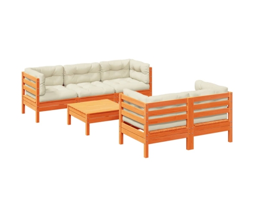 Set de sofás jardín 6 pzas con cojines madera pino marrón cera