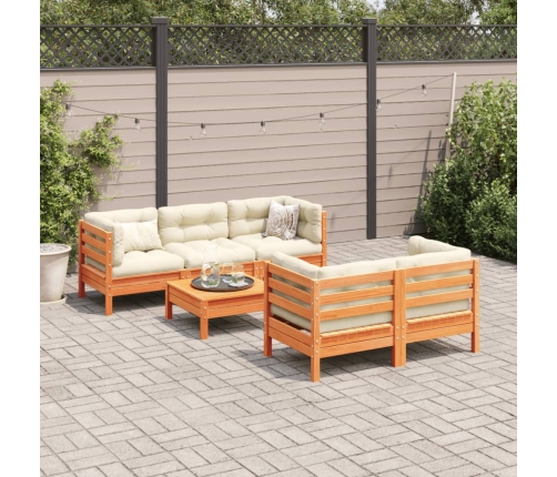 Set de sofás jardín 6 pzas con cojines madera pino marrón cera