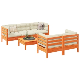 Set de sofás jardín 6 pzas con cojines madera pino marrón cera