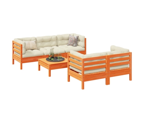 Set de sofás jardín 6 pzas con cojines madera pino marrón cera