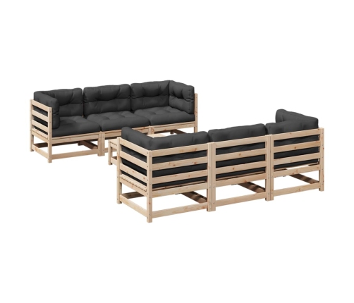 Set de sofás jardín 7 pzas con cojines madera maciza pino