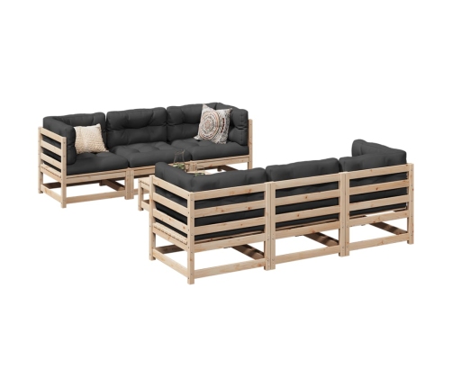 Set de sofás jardín 7 pzas con cojines madera maciza pino