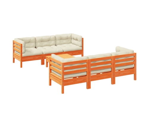 Set de sofás jardín 7 pzas con cojines madera pino marrón cera