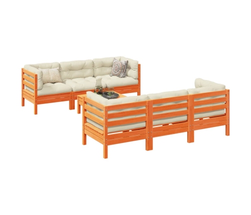 Set de sofás jardín 7 pzas con cojines madera pino marrón cera