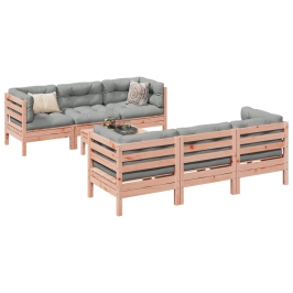 Set de sofás jardín 7 pzas con cojines madera abeto Douglas