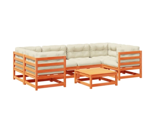 Set de sofás jardín 7 pzas con cojines madera pino marrón cera