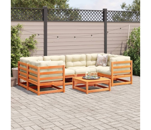 Set de sofás jardín 7 pzas con cojines madera pino marrón cera