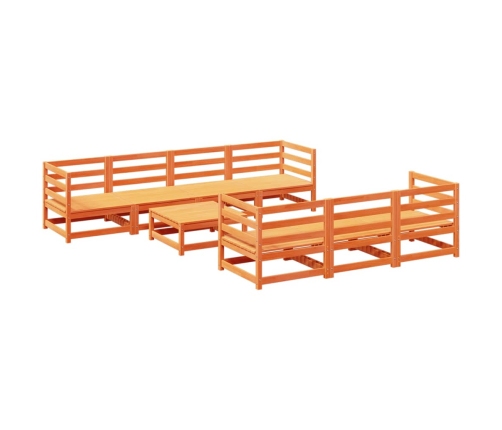 Juego de sofás de jardín 8 pzas madera maciza pino marrón cera