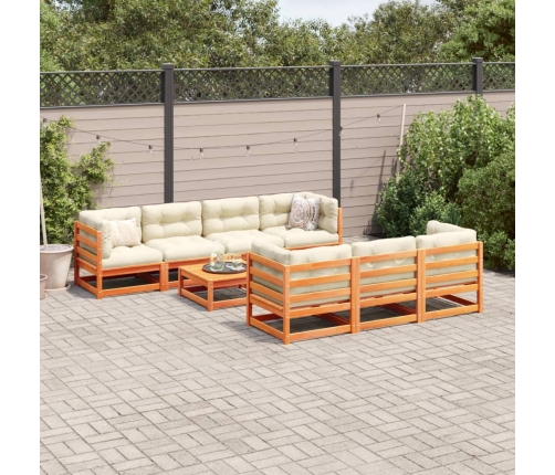 Juego de sofás de jardín 8 pzas madera maciza pino marrón cera