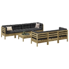 Set de sofás jardín 8 pzas con cojines madera pino impregnada