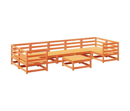 Juego de sofás de jardín 8 pzas madera maciza pino marrón cera