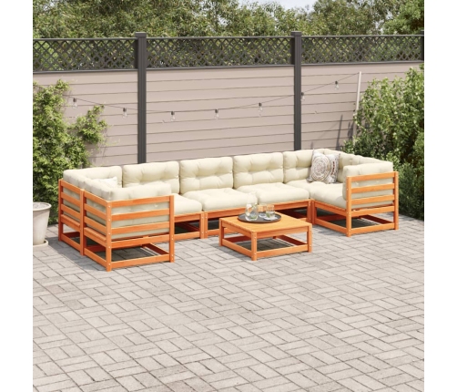 Juego de sofás de jardín 8 pzas madera maciza pino marrón cera