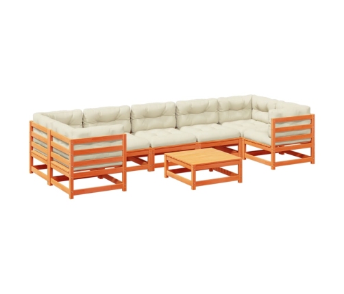 Set de sofás jardín 8 pzas con cojines madera pino marrón cera