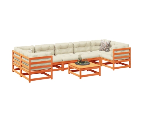 Set de sofás jardín 8 pzas con cojines madera pino marrón cera