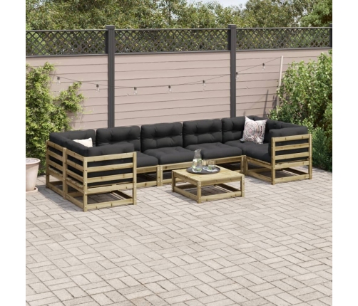 Set de sofás jardín 8 pzas con cojines madera pino impregnada