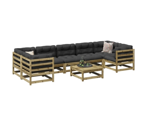 Set de sofás jardín 8 pzas con cojines madera pino impregnada
