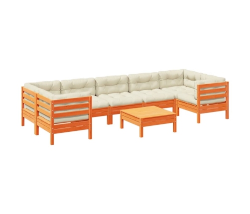 Set de sofás jardín 8 pzas con cojines madera pino marrón cera