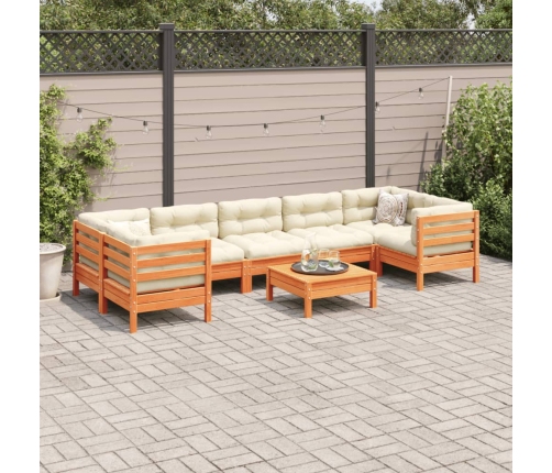 Set de sofás jardín 8 pzas con cojines madera pino marrón cera