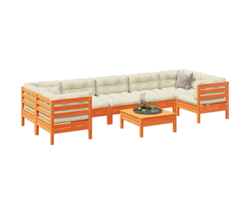 Set de sofás jardín 8 pzas con cojines madera pino marrón cera