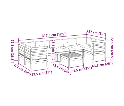 Set de sofás jardín 8 pzas con cojines madera de abeto Douglas