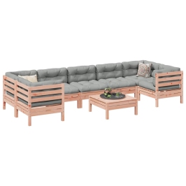 Set de sofás jardín 8 pzas con cojines madera de abeto Douglas