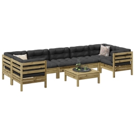 Set de sofás jardín 8 pzas con cojines madera pino impregnada