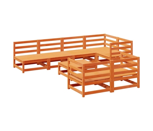 Juego de sofás de jardín 8 pzas madera maciza pino marrón cera