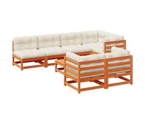Set de sofás jardín 8 pzas con cojines madera pino marrón cera