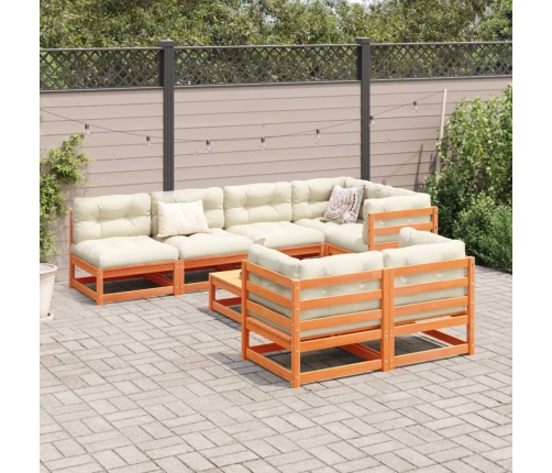 Set de sofás jardín 8 pzas con cojines madera pino marrón cera