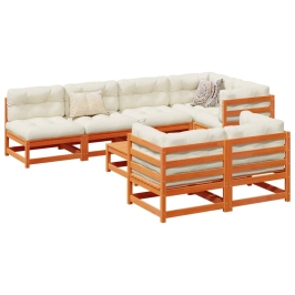 Set de sofás jardín 8 pzas con cojines madera pino marrón cera