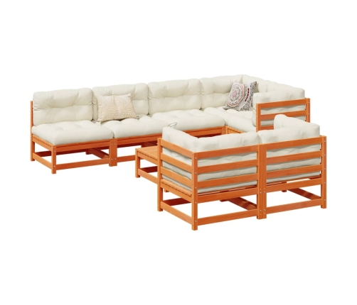 Set de sofás jardín 8 pzas con cojines madera pino marrón cera