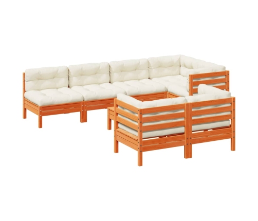 Set de sofás jardín 8 pzas con cojines madera pino marrón cera