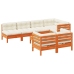 Set de sofás jardín 8 pzas con cojines madera pino marrón cera