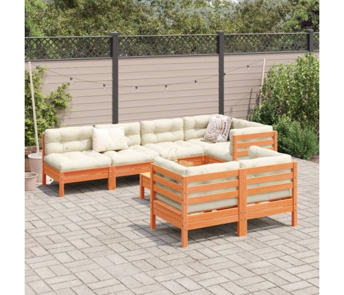 Set de sofás jardín 8 pzas con cojines madera pino marrón cera