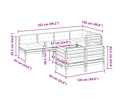 Set de sofás jardín 8 pzas con cojines madera de abeto Douglas