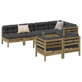 Set de sofás jardín 8 pzas con cojines madera pino impregnada