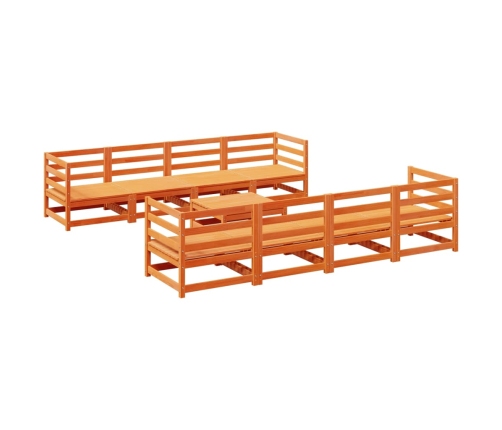 Juego de sofás de jardín 9 pzas madera maciza pino marrón cera