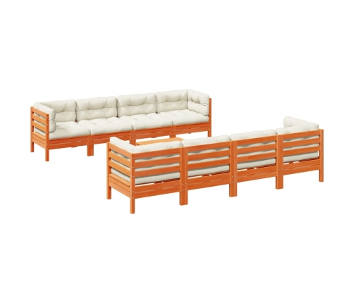 Set de sofás jardín 9 pzas con cojines madera pino marrón cera