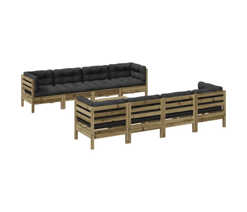 Set de sofás jardín 9 pzas con cojines madera pino impregnada