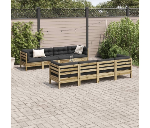 Set de sofás jardín 9 pzas con cojines madera pino impregnada
