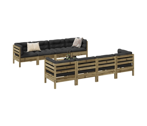 Set de sofás jardín 9 pzas con cojines madera pino impregnada