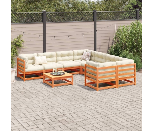 Set de sofás jardín 9 pzas con cojines madera pino marrón cera